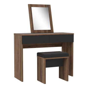 Toaletna mizica JUNO + stolček 45x29,6 cm rjava/črna