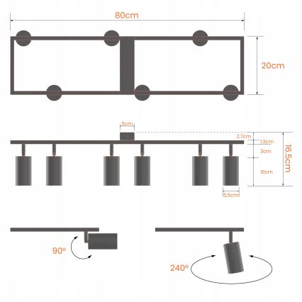 Točkovno svetilo 6xGU10/30W/230V belo