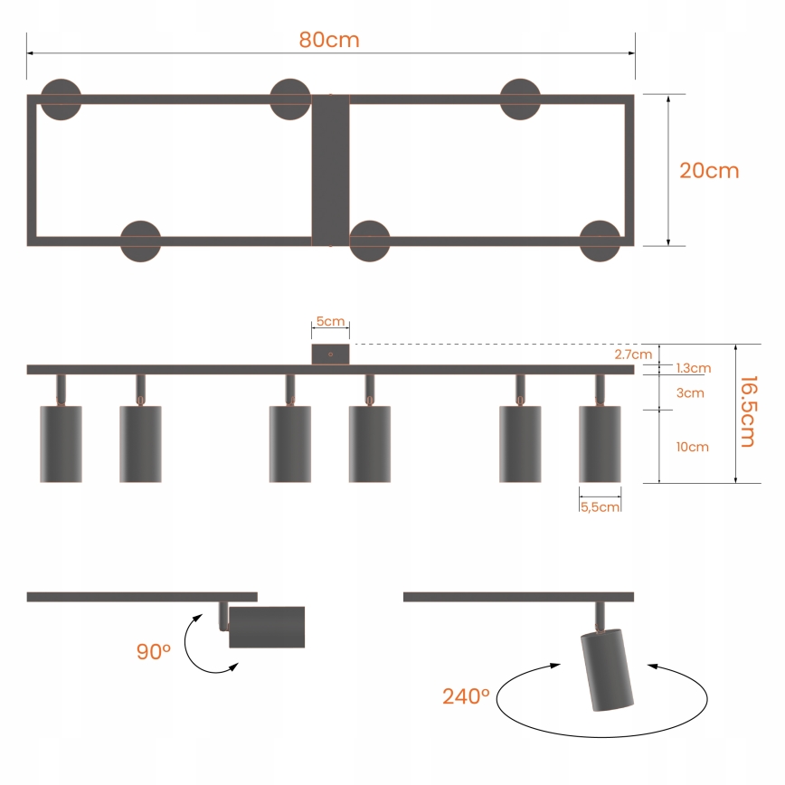 Točkovno svetilo 6xGU10/30W/230V belo
