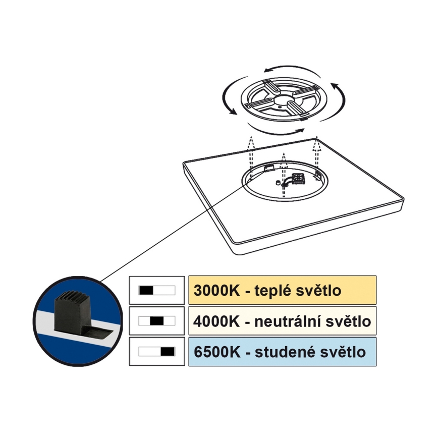 Top Light - LED Stropna svetilka REVIT LED/24W/230V 3000/4000/6500K 30x30 cm črna