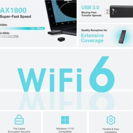 TP-Link - Dvopasovni brezžični USB adapter z Wi-Fi 6 Archer TX20U