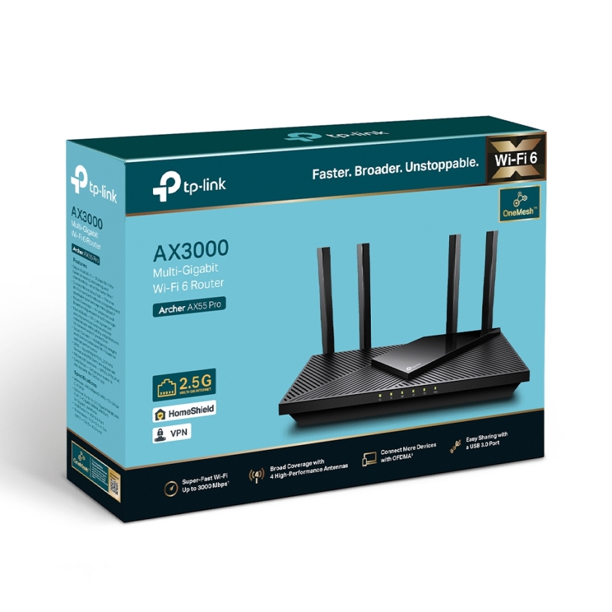 TP-Link - Dvopasovni multigigabitni Wi-Fi 6 usmerjevalnik s 2,5G priključkom Archer AX55 Pro
