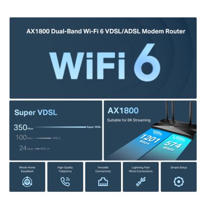 TP-Link - Dvopasovni VDSL/ADSL modemski usmerjevalnik z Wi‑Fi 6 Archer VX1800V