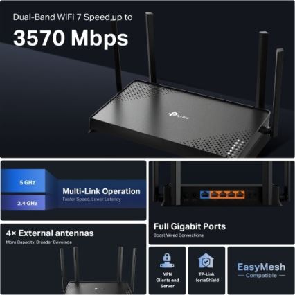 TP-Link - Dvopasovni Wi-Fi 7 usmerjevalnik Archer BE220