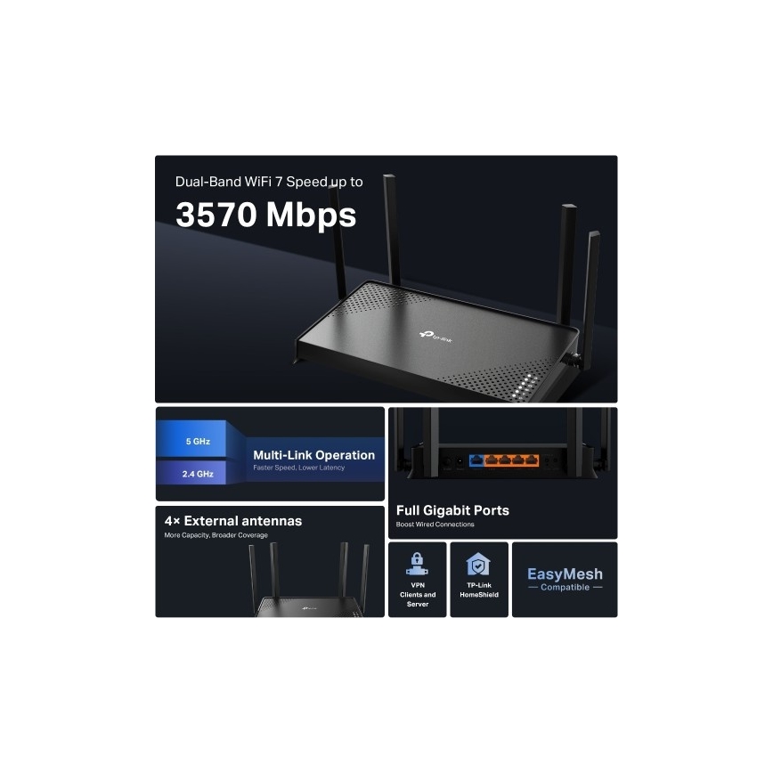 TP-Link - Dvopasovni Wi-Fi 7 usmerjevalnik Archer BE220
