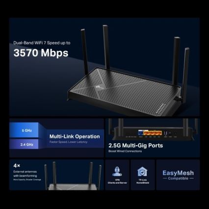 TP-Link - dvopasovni Wi-Fi 7 usmerjevalnik Archer BE230