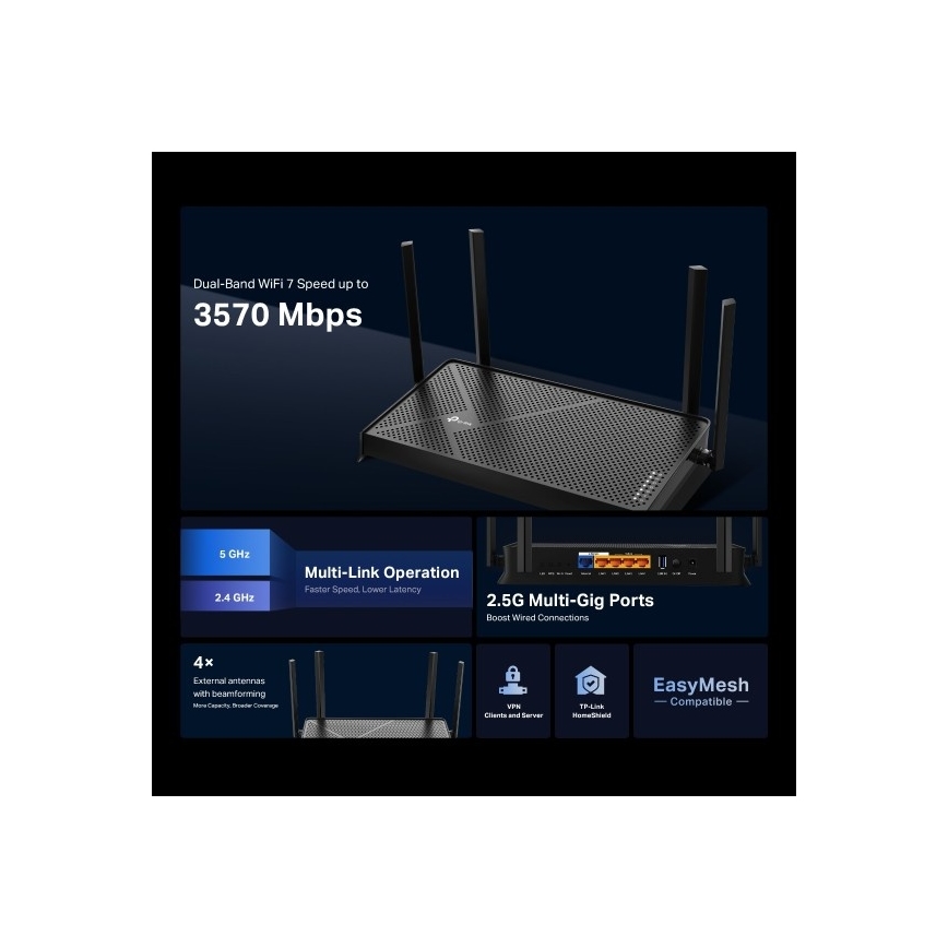 TP-Link - dvopasovni Wi-Fi 7 usmerjevalnik Archer BE230