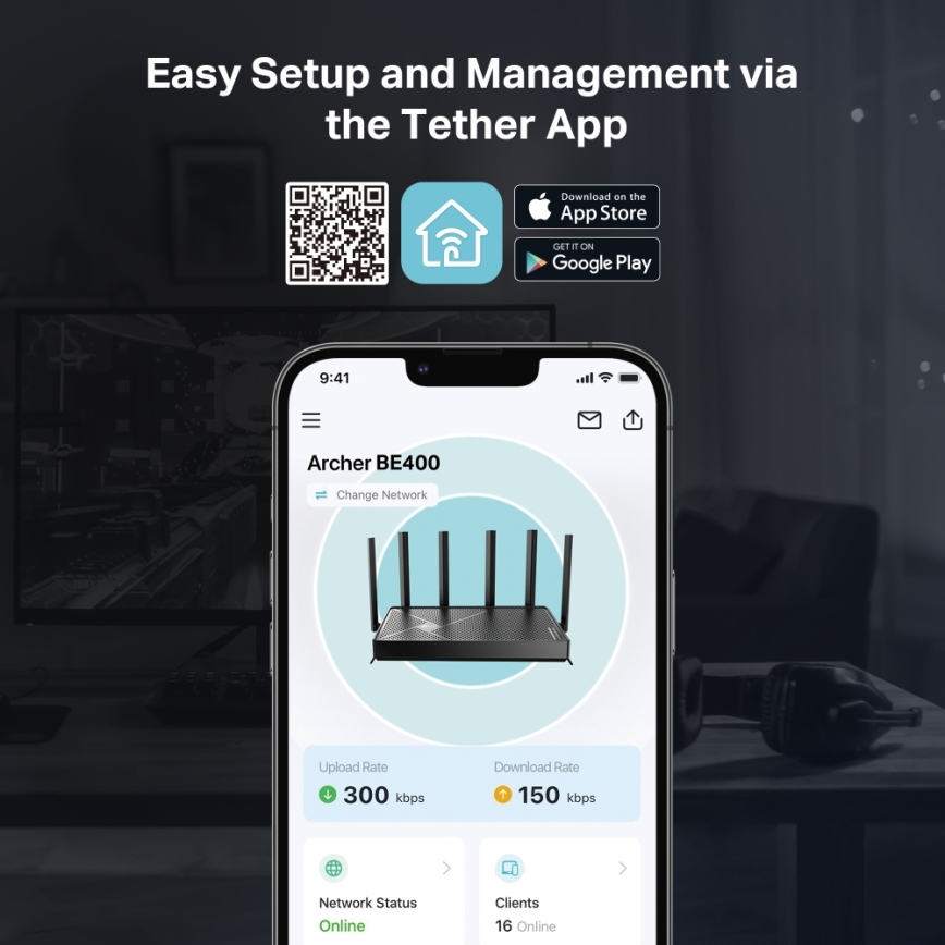 TP-Link - dvopasovni Wi-Fi 7 usmerjevalnik Archer BE400