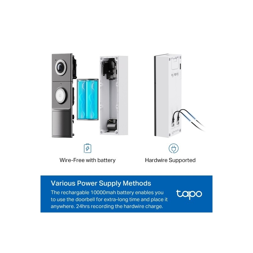 TP-Link - Pametni video zvonec 2K 10000 mAh IP66 Wi-Fi Tuya