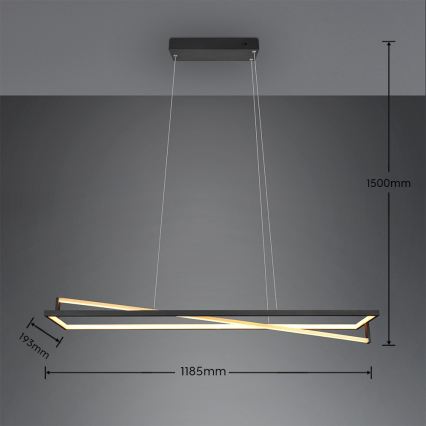 Trio - zatemljiv LED viseči lestenec na kablu EDGE LED/35W/230V 2300/3000/4000K črna/zlata