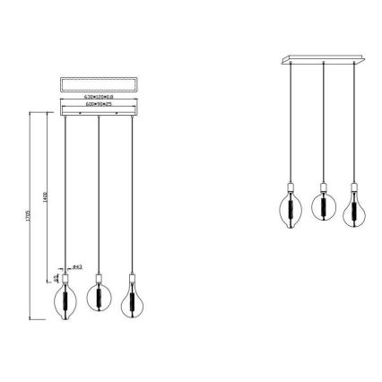 Trio - LED Zatemnitveni lestenec na vrvici GINSTER 3xE27/8W/230V