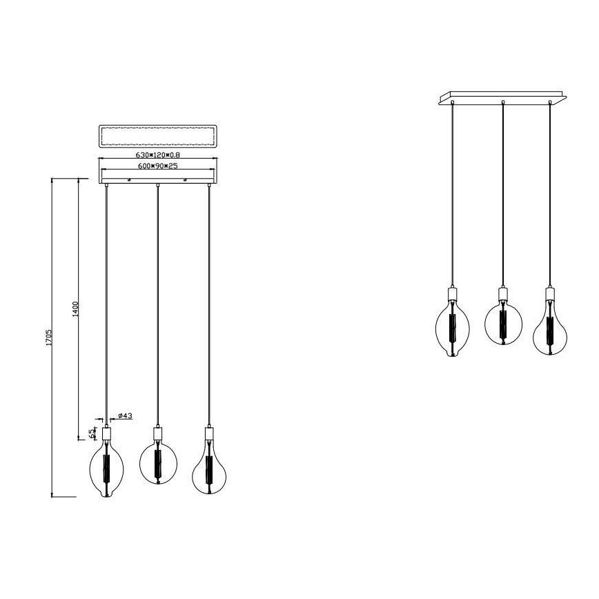 Trio - LED Zatemnitveni lestenec na vrvici GINSTER 3xE27/8W/230V