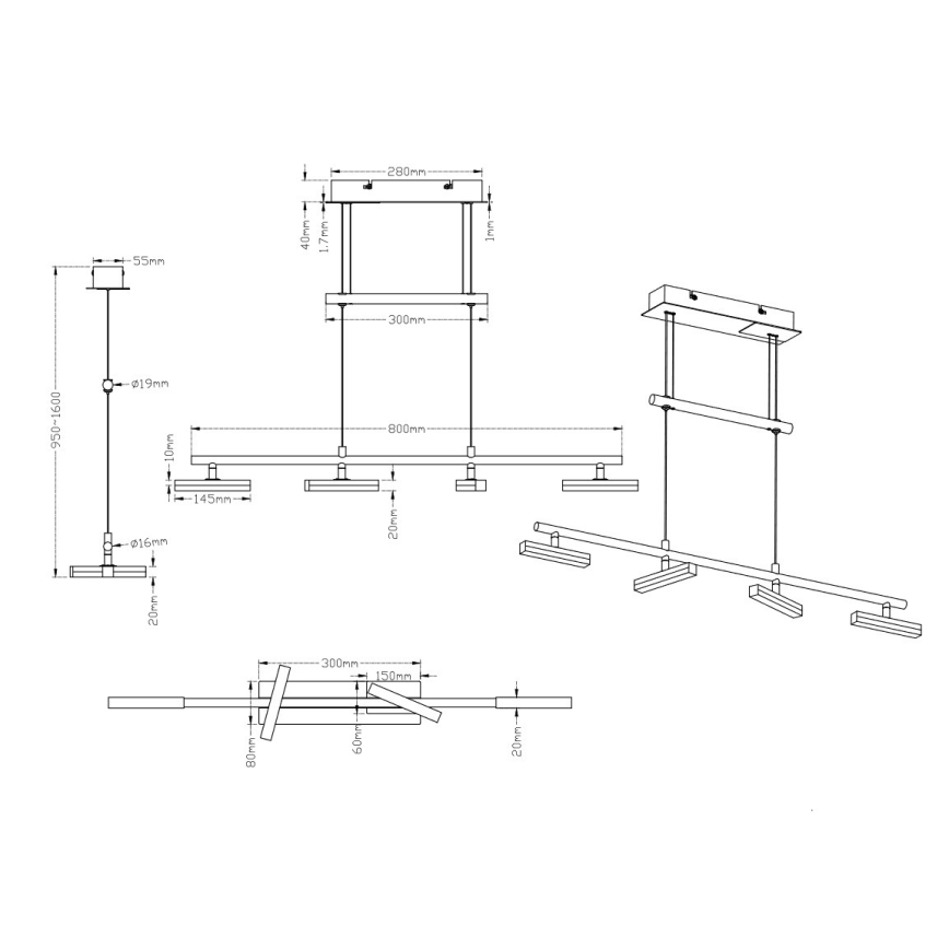 Trio - LED Zatemnitveni lestenec na vrvici OPIUM 4xLED/4W/230V