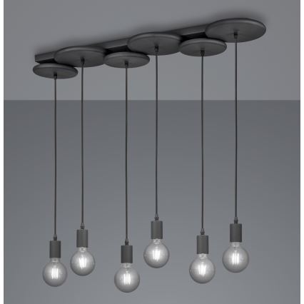 Trio - Lestenec na vrvici DISCUS 6xE27/28W/230V črn