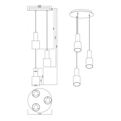 Trio - Lestenec na vrvici WAILER 3xGU10/5W/230V siv