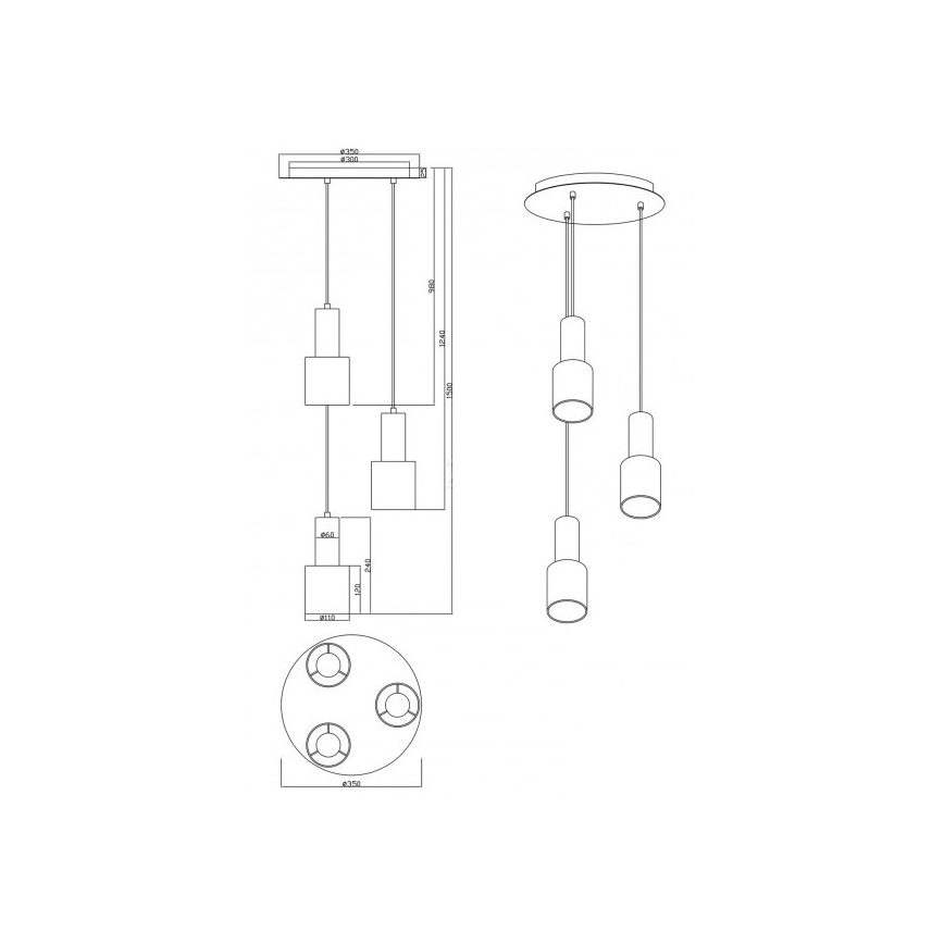 Trio - Lestenec na vrvici WAILER 3xGU10/5W/230V siv