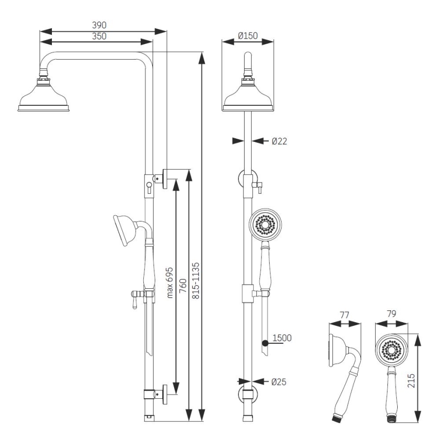 Tušna garnitura AEROSKOBING iz medenine