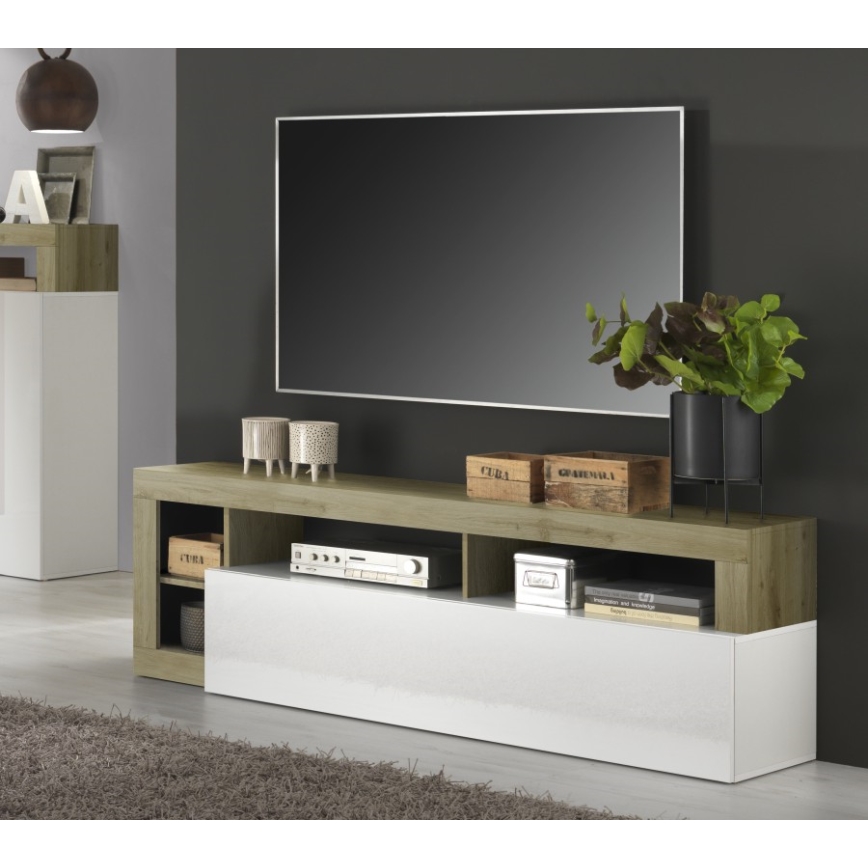 TV omarica LENOR bela/svetel hrast