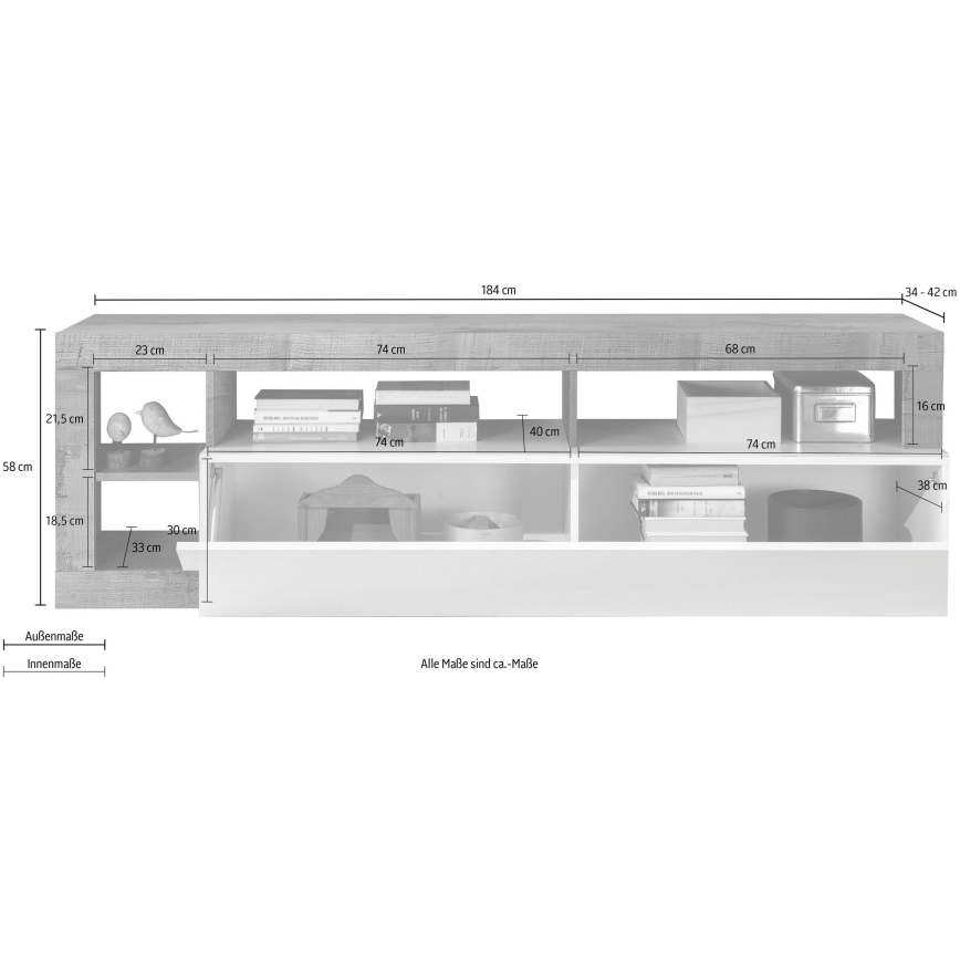 TV omarica LENOR bela/svetel hrast
