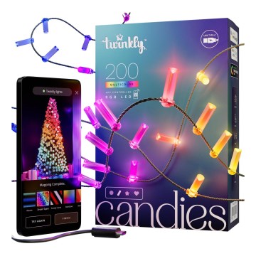 Twinkly - LED RGB zatemljiv božični niz CANDIES 200xLED 14 m USB Wi-Fi