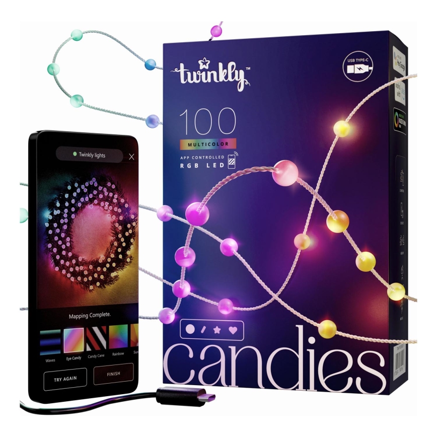 Twinkly - LED RGB Zatemnitvena božična veriga CANDIES 100xLED 8 m USB Wi-Fi