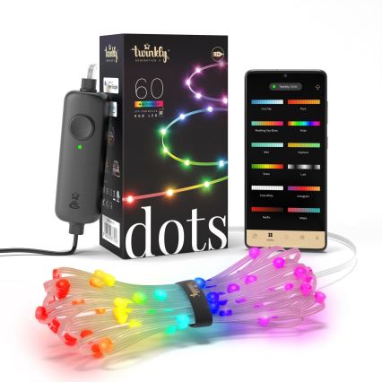 Twinkly - LED RGB z možnostjo zatemnitve, svetlobni niz DOTS 60xLED 7 m USB Wi-Fi