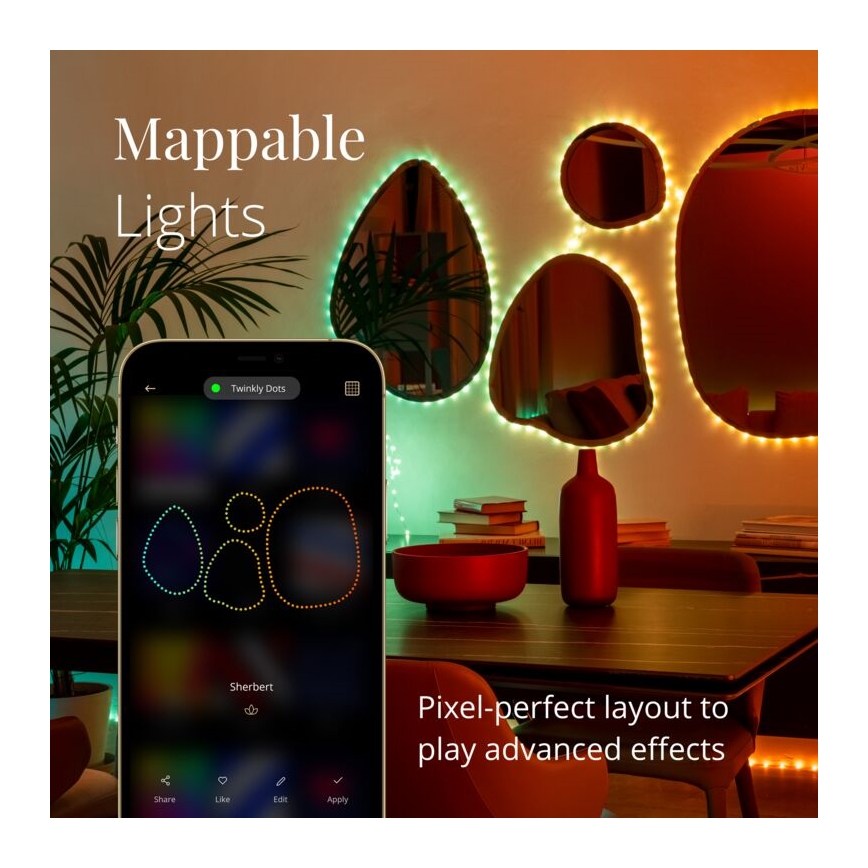 Twinkly - LED RGB Zunanji zatemnitveni trak DOTS 200xLED 10 m IP44 WiFi