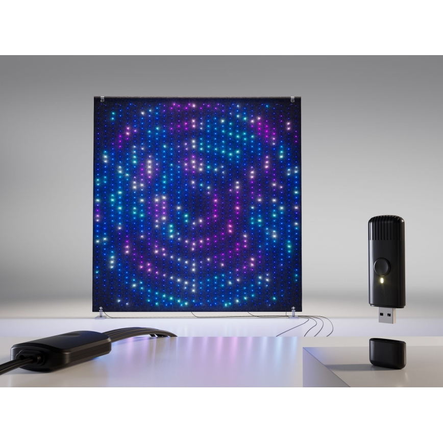Twinkly - LED RGBW zatemnljiva glasbena zunanja svetlobna stena LIGHTWALL 1120xLED 2,6x2,7 m IP44 Wi-Fi + glasbeni dongle