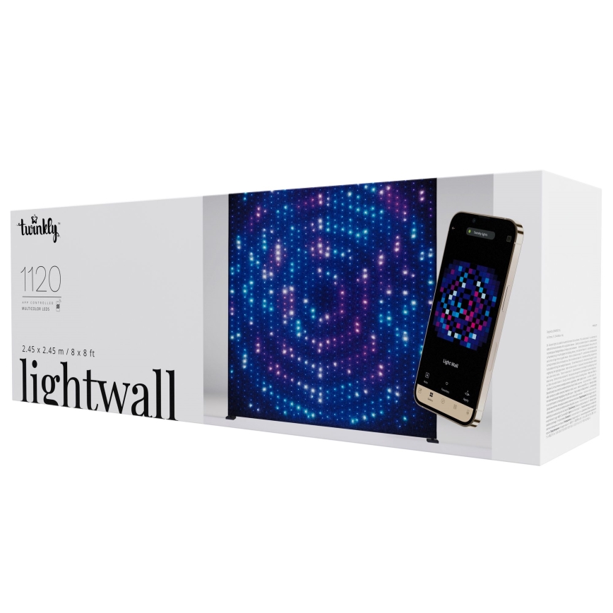 Twinkly - LED RGBW zatemnljiva glasbena zunanja svetlobna stena LIGHTWALL 1120xLED 2,6x2,7 m IP44 Wi-Fi + glasbeni dongle