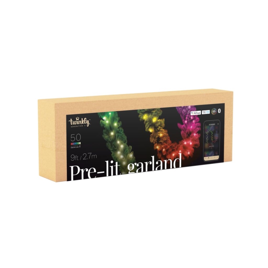 Twinkly - LED RGBW Zatemnitven Božična dekoracija PRE-LIT GARLAND 50xLED 3,15 m Wi-Fi