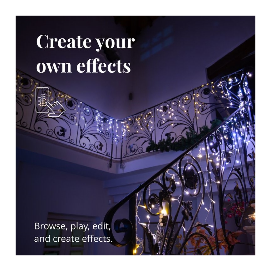 Twinkly - LED Zatemnitvena zunanja Božična zavesa ICICLE 190xLED 11,5m IP44 Wi-Fi
