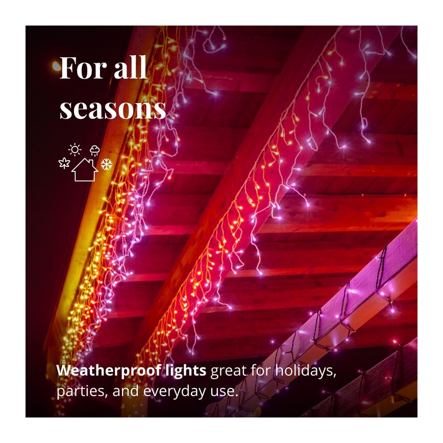 Twinkly - LED RGB Zatemnitvena zunanja Božična zavesa ICICLE 190xLED 11,5m IP44 Wi-Fi