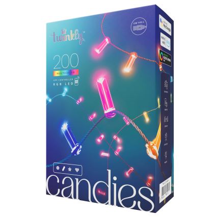 Twinkly - LED RGB Zatemnitvena božična veriga CANDIES 200xLED 14 m USB Wi-Fi