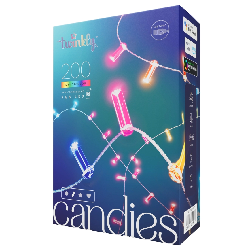 Twinkly - LED RGB Zatemnitvena božična veriga CANDIES 200xLED 14 m USB Wi-Fi