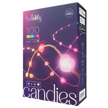 Twinkly - LED RGB z možnostjo zatemnitve niz CANDIES 100xLED 8 m USB Wi-Fi