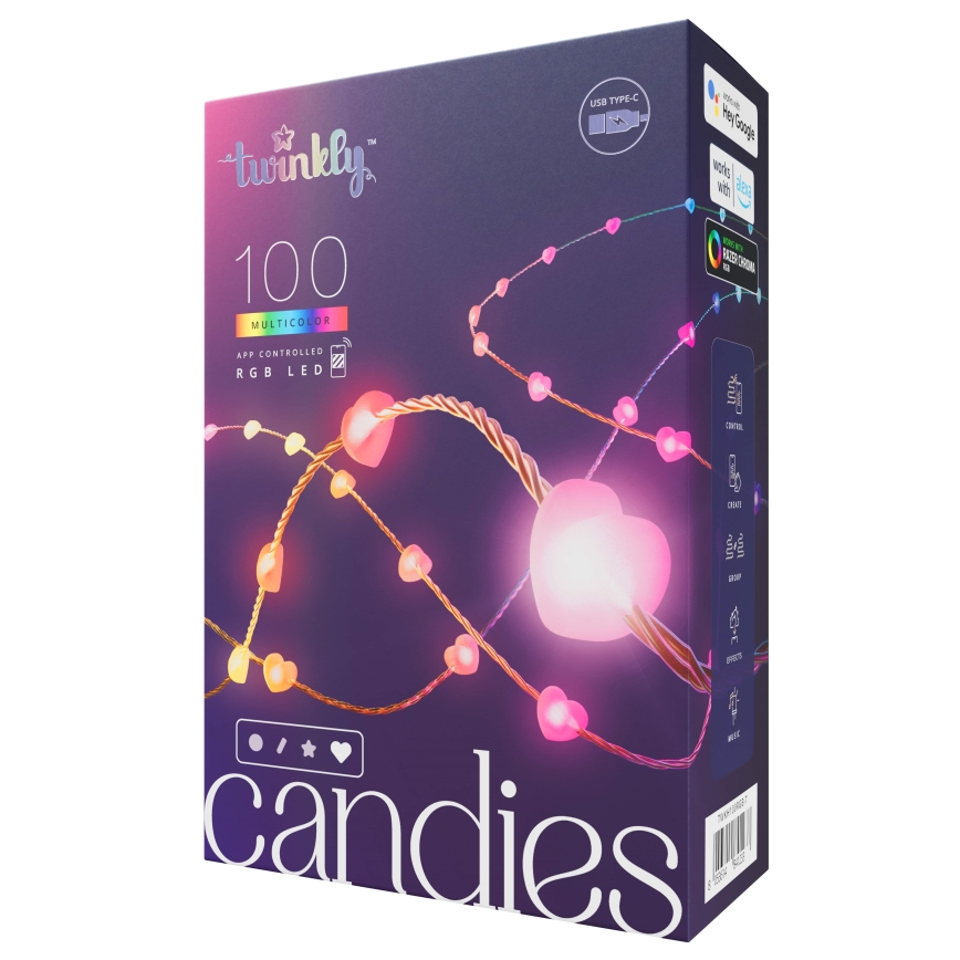 Twinkly - LED RGB z možnostjo zatemnitve niz CANDIES 100xLED 8 m USB Wi-Fi