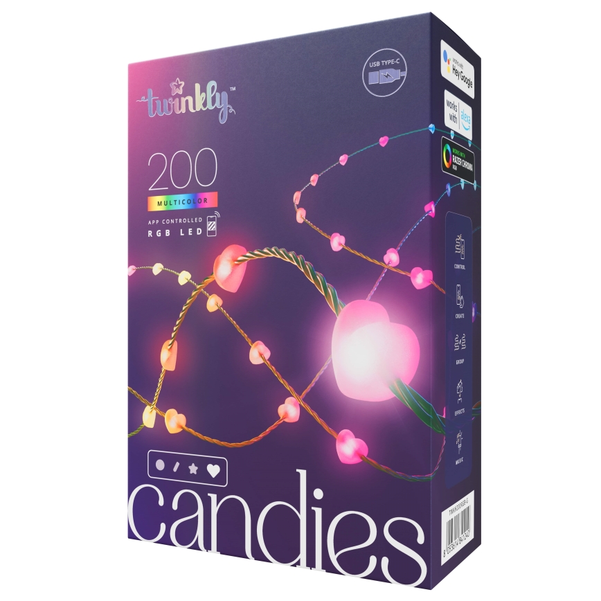 Twinkly - LED RGB Zatemnitvena božična veriga CANDIES 200xLED 14 m USB Wi-Fi