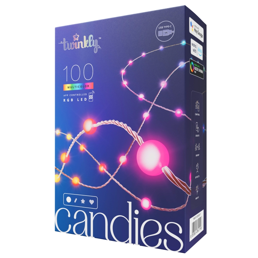 Twinkly - LED RGB Zatemnitvena božična veriga CANDIES 100xLED 8 m USB Wi-Fi
