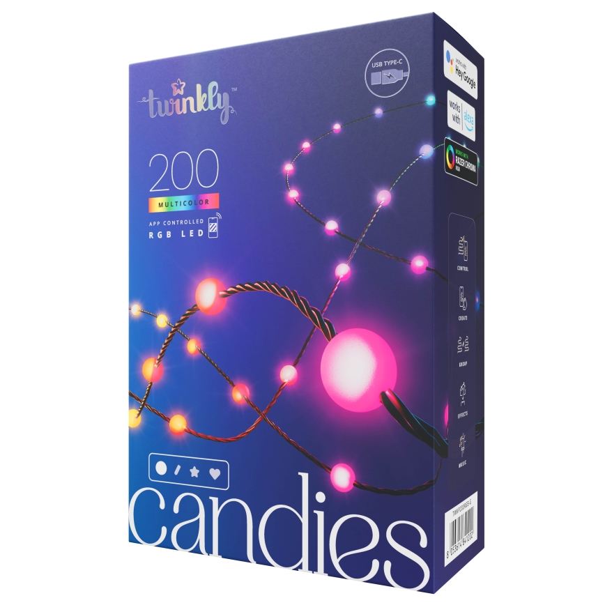 Twinkly - LED RGB Zatemnitvena božična veriga CANDIES 200xLED 14 m USB Wi-Fi