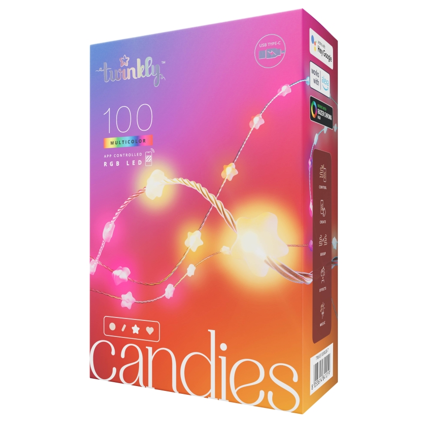 Twinkly - LED RGB zatemljiv božični niz CANDIES 100xLED 8 m USB Wi-Fi