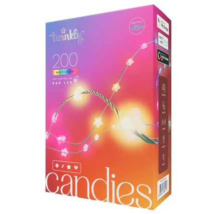 Twinkly - LED RGB veriga lučk CANDIES z možnostjo zatemnitve, 200 LED, 14 m, USB, Wi‑Fi