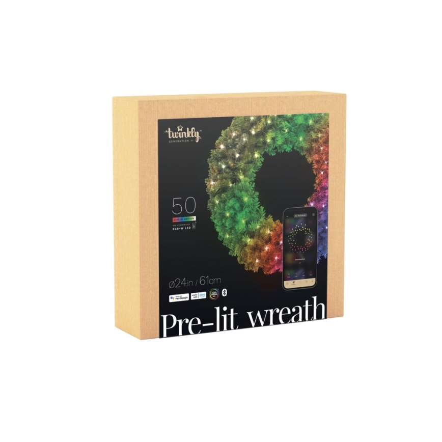 Twinkly - LED RGB Zatemnitven Božični venec PRE-LIT WREATH 50xLED pr. 61cm Wi-Fi