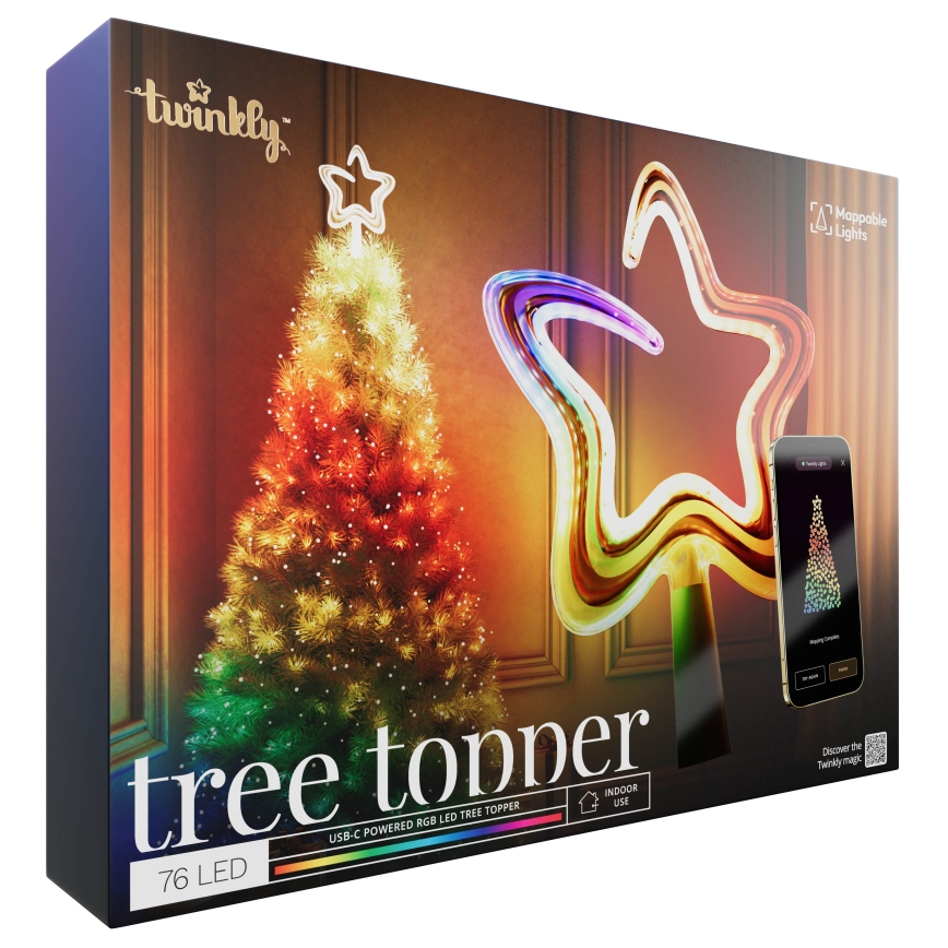 Twinkly - LED RGB Zatemnitvena božična zvezda TREE TOPPER 76xLED USB Wi-Fi