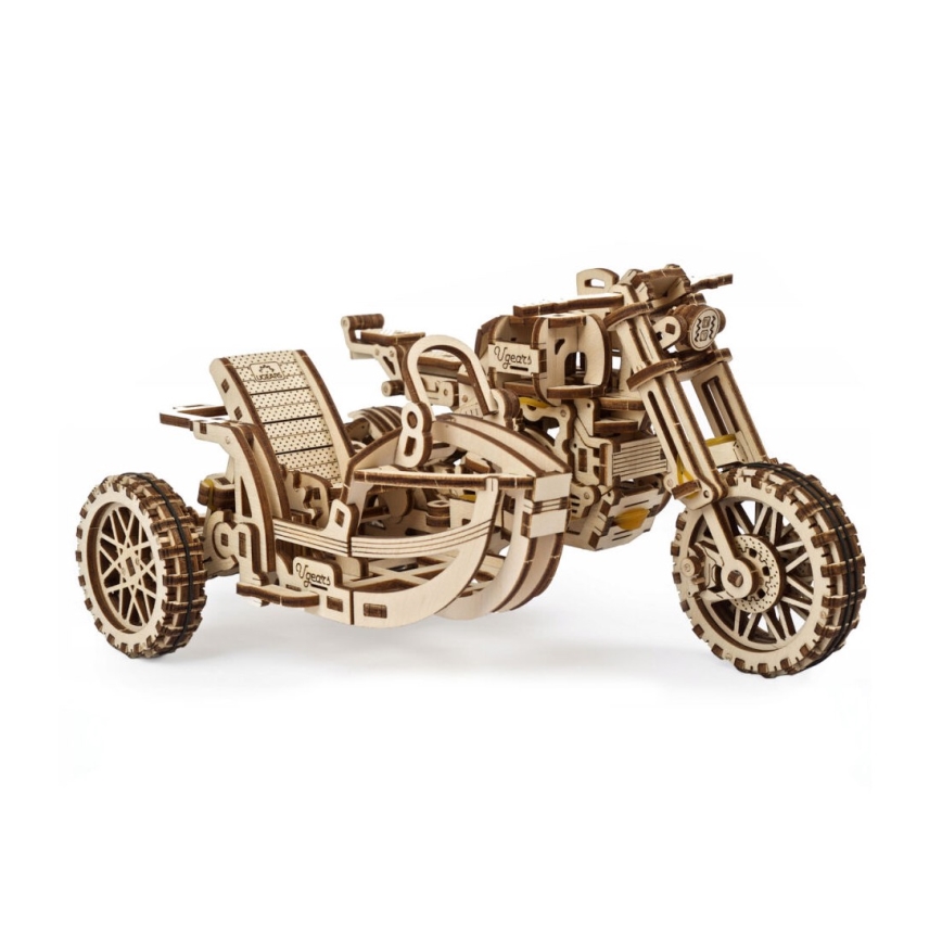 Ugears - 3D lesena mehanska sestavljanka Scrambler motorcycle z košarica