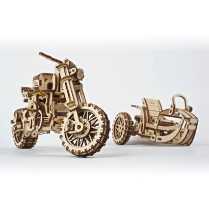 Ugears - 3D lesena mehanska sestavljanka Scrambler motorcycle z košarica