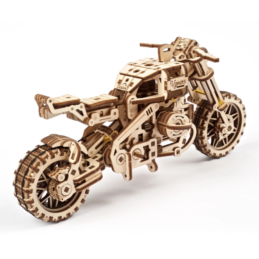 Ugears - 3D lesena mehanska sestavljanka Scrambler motorcycle z košarica