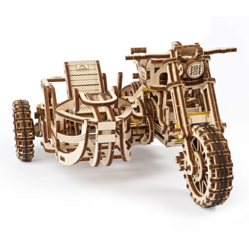 Ugears - 3D lesena mehanska sestavljanka Scrambler motorcycle z košarica