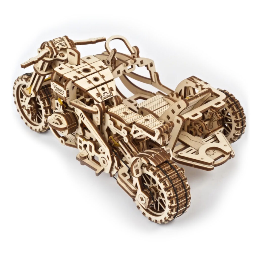 Ugears - 3D lesena mehanska sestavljanka Scrambler motorcycle z košarica