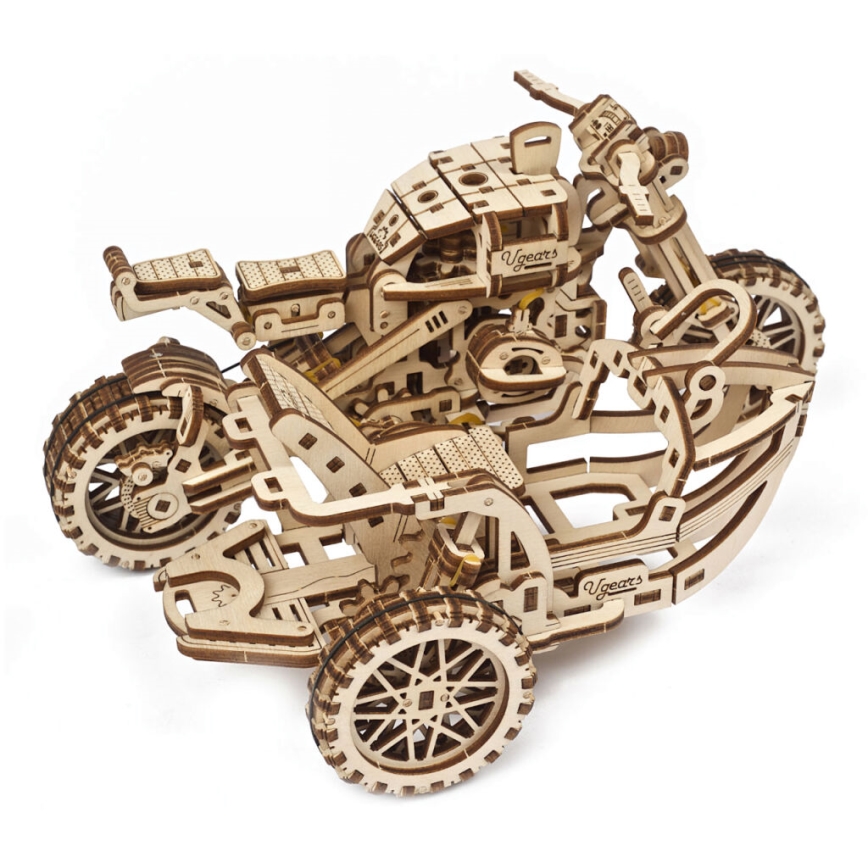Ugears - 3D lesena mehanska sestavljanka Scrambler motorcycle z košarica