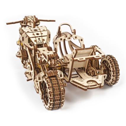 Ugears - 3D lesena mehanska sestavljanka Scrambler motorcycle z košarica